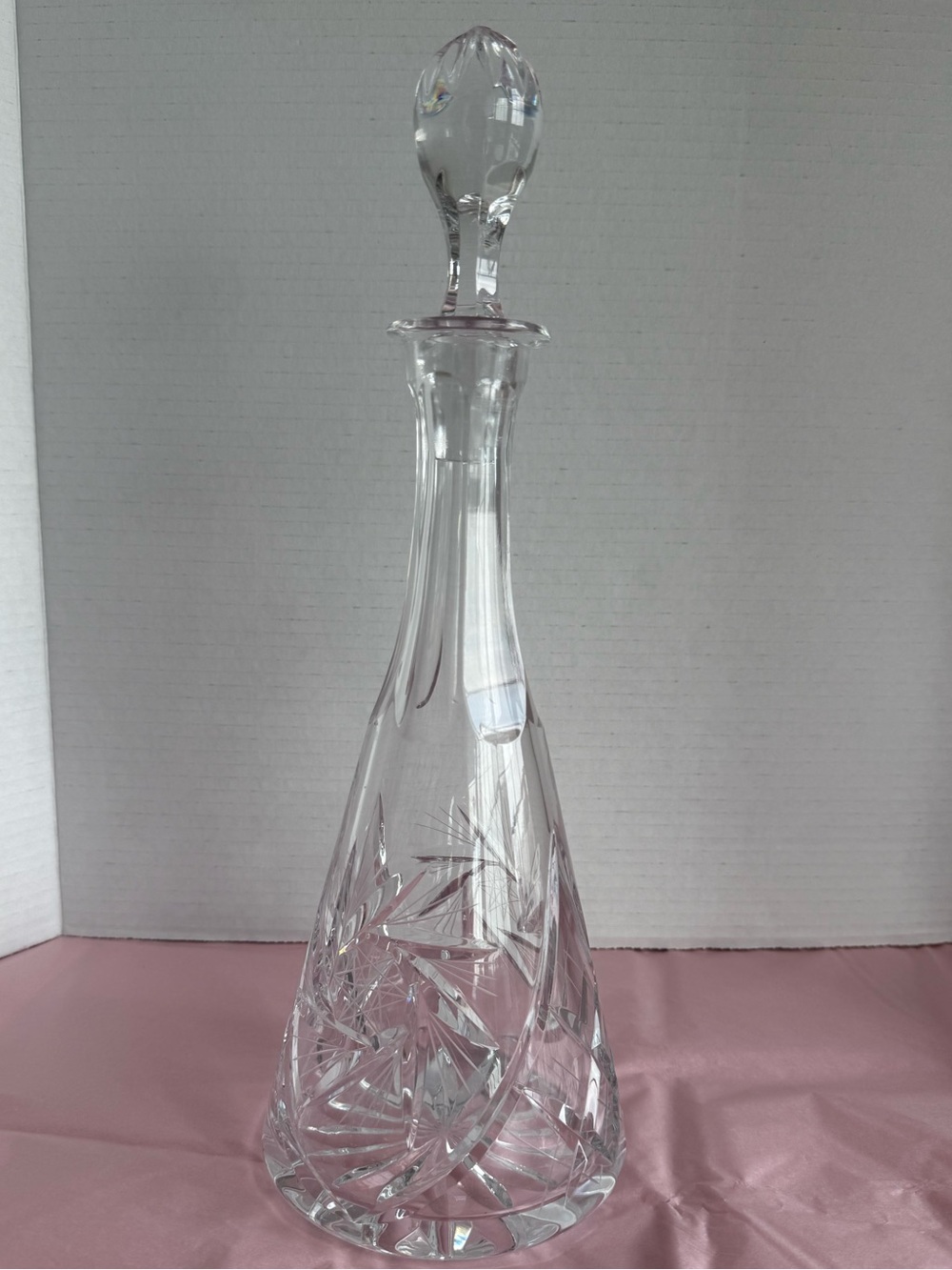 VTG 1970's Large Bohemian Cut and Etched Conical Crystal Decanter with Stopper